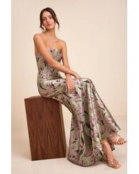 Lulus - Gowning Around Sage Floral Jacquard Strapless Maxi Dress - Lyst