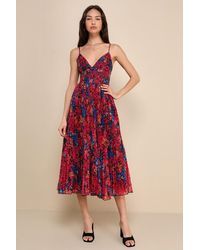 Lulus - Sincerely Gorgeous Multi Floral Pleated Midi Dress - Lyst