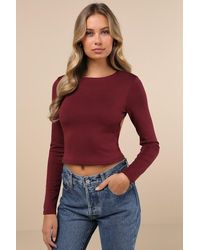 Lulus - Daily Coolness Dark Plum Cutout Long Sleeve Crew Neck Top - Lyst