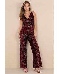 Lulus - Sensational Energy Velvet Sequin Backless Jumpsuit - Lyst