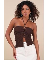 Lulus - Kelani Textured Knit Halter Crop Top - Lyst