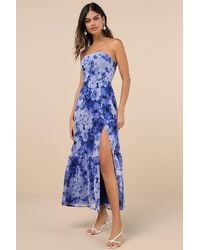 Lulus - Bright Perspective And Floral Strapless Midi Dress - Lyst