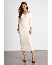 Lulus - Bixby Ribbed Surplice Bodycon Sweater Midi Dress - Lyst