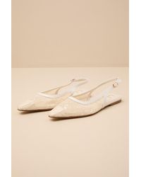 Lulus - Cepheus Cream Mesh Embroidered Slingback Flats - Lyst