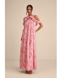 Lulus - Amia Floral Burnout Ruffled Shift Maxi Dress - Lyst