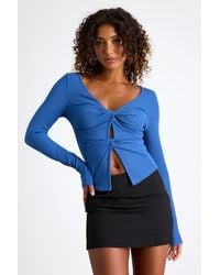 Lulus - Lumirah Ribbed Knot-Front Cutout Long Sleeve Top - Lyst