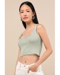 Lulus - Josepha Sage Ribbed Knit Ruffled Crop Tank Top - Lyst