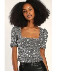 Lulus - Sparkling Marvel Sequin Square Neck Crop Top - Lyst