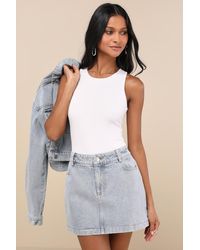 Lulus - Adaya Light Wash Denim High-Rise Micro Mini Skirt - Lyst