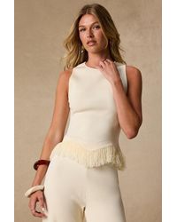 Lulus - Helisa Cream Sweater Knit Fringe Tank Top - Lyst