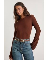 Lulus - Maelis Dark Ribbed Knit Long Sleeve Boat Neck Top - Lyst