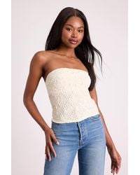 Lulus - Bellona Cream Jacquard Knit Strapless Crop Top - Lyst