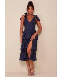 Lulus - Blissful Direction Tie-Strap Clip Dot Bustier Midi Dress - Lyst