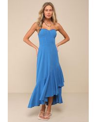 Lulus - Gorgeous Event Bright Linen Strapless Ruffled Midi Dress - Lyst