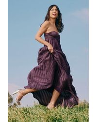 Lulus - Whimsical Beauty Dark Satin Plisse Strapless Maxi Dress - Lyst