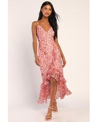Lulus - Always Enchanting Floral Metallic Ruffled High-Low Dress - Lyst
