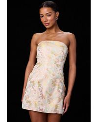Lulus - Lonna Blush Multi Floral Jacquard Lace-Up Mini Dress - Lyst