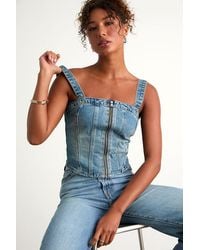 Levi's - Sculpted Bustier Medium Wash Zip-Front Denim Bustier Top - Lyst