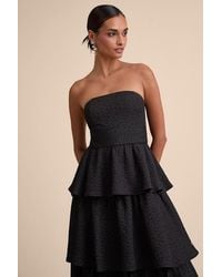 Lulus - Truly Marvelous Jacquard Strapless Tiered Midi Dress - Lyst