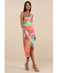 Lulus - Hilinai Multi Tropical Print Wrap Midi Dress - Lyst