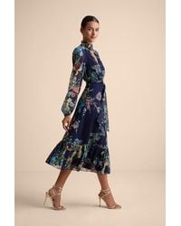 Lulus - Fallyn Floral Swiss Dot Long Sleeve Midi Dress - Lyst