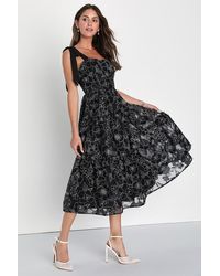 Lulus - Proof Of Perfection Floral Tiered Tie-Strap Midi Dress - Lyst