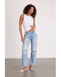 Lulus - Teague Light Wash Distressed Mid-Rise Straight Leg Jeans - Lyst