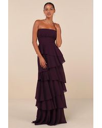 Lulus - Gorgeous Essence Dark Strapless Tiered Maxi Dress - Lyst