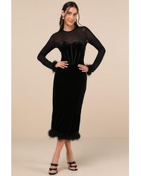 Lulus - Sensational Situation Velvet Feather Bustier Midi Dress - Lyst