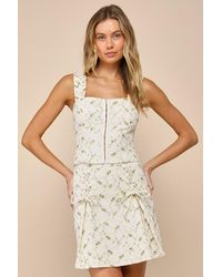 Lulus - Delightful Flirt Twill Floral Embroidered Mini Skirt - Lyst