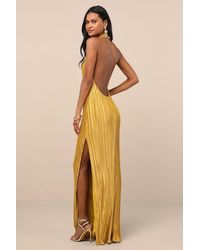 Lulus - Gwenny Satin Plisse Maxi Dress - Lyst