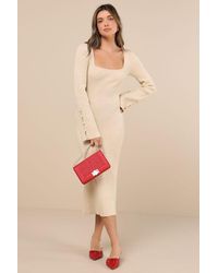 Lulus - Classy Attitude Ribbed Square Neck Midi Sweater Dress - Lyst