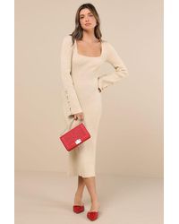 Lulus - Classy Attitude Ribbed Square Neck Midi Sweater Dress - Lyst
