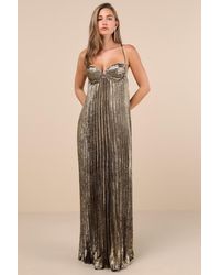 Lulus - Brilliant Allure Metallic Lurex Pleated Maxi Dress - Lyst