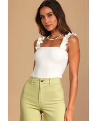 Lulus - Musing About You Ribbed Ruffle Strap Bodysuit - Lyst