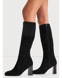 Lulus - Arabelle Suede Square Toe Knee-High Boots - Lyst