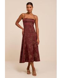 Lulus - Dex Rust Jacquard Lace-Up Midi Dress - Lyst