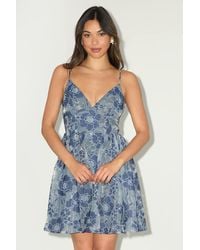 Lulus - Floral Feelings Floral Jacquard Babydoll Mini Dress - Lyst