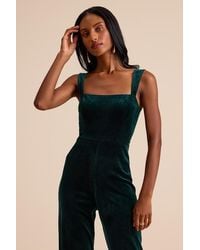 Lulus - Sayana Emerald Velvet Sleeveless Straight Leg Jumpsuit - Lyst