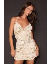 Lulus - Gwyneth Beaded Sequin Cowl Neck Mini Dress - Lyst