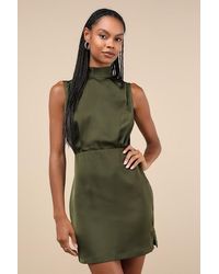 Lulus - Classic Elegance Satin Sleeveless Mock Neck Mini Dress - Lyst