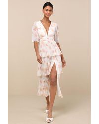 Lulus - Jadia Floral Pleated Tiered Midi Dress - Lyst