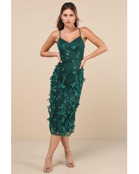 Lulus - Limitless Adoration Emerald 3D Floral Embroidered Midi Dress - Lyst