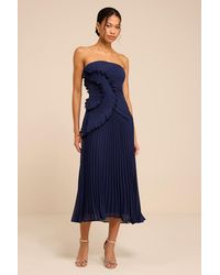Lulus - Brylee Pleated Ruffled Midi Dress - Lyst