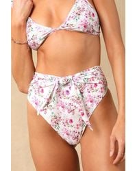 Lulus - Tide Time Floral Tie-Front Bikini Bottoms - Lyst