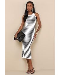 Lulus - Tove Striped Ribbed Knit Bodycon Midi Dress - Lyst
