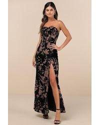 Lulus - Luxurious Allure Burnout Velvet Strapless Maxi Dress - Lyst