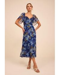 Lulus - Valla Floral Flutter Sleeve Midi Dress - Lyst