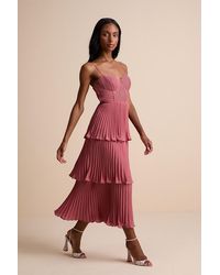 Lulus - Cascading Crush Rusty Rose Tiered Bustier Midi Dress - Lyst