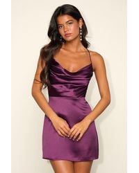 Lulus - Luxe Reputation Satin Sleeveless Cowl Neck Mini Dress - Lyst